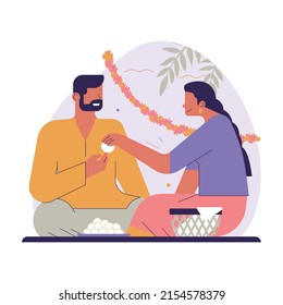 Happy Indian lovers, couple couple spending time outdoor on a picnic. Summer recreation. Idea of tourism and travel, traditional celebration. Flat vector illustration