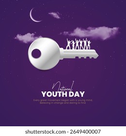 Feliz Dia Nacional da Juventude Indiana grupo de pessoas. Vetor 3d ilustração design jovem jovem Gen-z