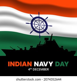 Happy Indian Navy Day Background With A Flag And Silhouette Naval Ship