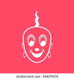 Happy Indian Pandit white icon on magenta color background. Eps-10.