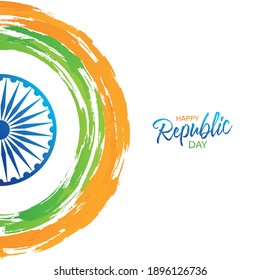 Happy Indian Republic Day 26 January poster. Beautiful card scratched calligraphy text word, national flag, dove of peace. Handwritten modern brush lettering white background isolated vector EPS10