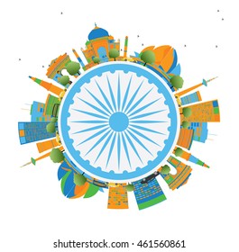 Happy Indian Republic Day Card. Vector illustration. Concept with indian Landmarks and copy space. 