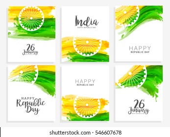 Happy Indian Republic day celebration poster or banner background set.