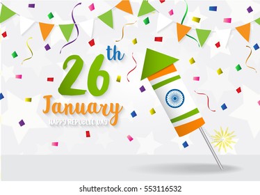  Happy Indian Republic Day celebration  firecracker flag color greeting background