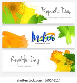 Happy Indian Republic day celebration header or banner background set.