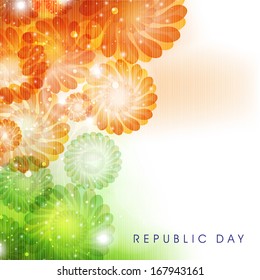 Happy Indian Republic Day concept with beautiful floral decorated background in tricolours.