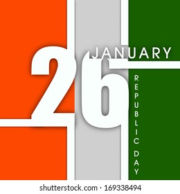 Happy Indian Republic Day concept with stylish text on national flag colors background. 