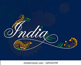 Happy Indian Republic Day concept with stylish text India with beautiful floral in national flag colors on blue background. 