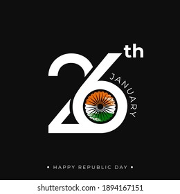 Happy Indian Republic Day concept Ashoka Wheel with flag on black background.