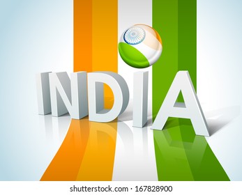 Happy Indian Republic Day or Independence Day concept with text India on national tricolour flag background. 