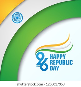 Happy Indian Republic Day with India flag and 26 January text logo symbol. Paper art vector illustration