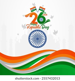 Happy Indian Republic Day. January 26. with an elegant ribbon-shaped flag for greeting cards, banners, posters celebrations