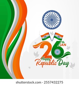 Happy Indian Republic Day. January 26. with an elegant ribbon-shaped flag for greeting cards, banners, posters celebrations