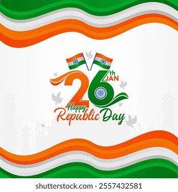 Happy Indian Republic Day. January 26. with an elegant ribbon-shaped flag for greeting cards, banners, posters celebrations