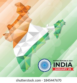 happy indian republic day with lowpoly indian map