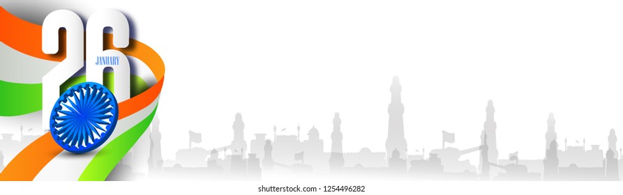 Happy Indian Republic day poster, banner, header with text 26 january