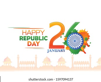 Happy Indian Republic day poster on tricolour background concept with text 26 January 