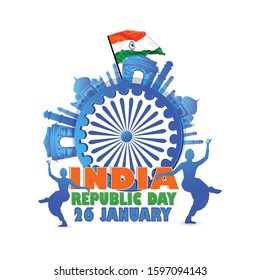Happy Indian Republic day poster on tricolour background concept with text 26 January 