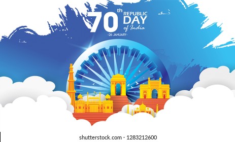 Happy Indian Republic day Vector illustration or background for 26 January celebration poster or banner background Vector