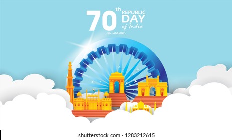 Happy Indian Republic day Vector illustration or background for 26 January celebration poster or banner background Vector