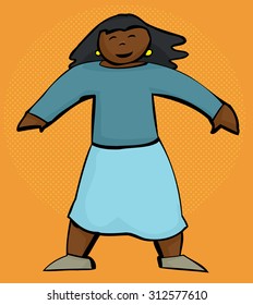 Happy Indian woman cartoon standing over orange background