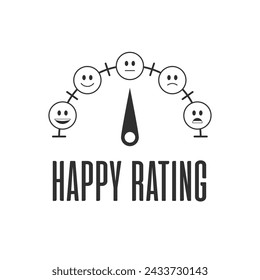 Happy indicator in flat style. Scale with arrow from unhappy to happy faces and the scale of emotions. Concept of problem or depression. 