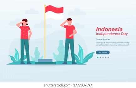 Happy indonesia Independence Day, 17 august 1945, celebrations with playing traditional game, cracker eating, sack races, spoon race, tug of war, Suitable for web landing page, social media post, ui, 