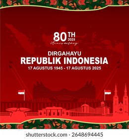 Feliz Dia da Independência da Indonésia 2025, Dirgahayu Republik Indonesia, que significa Longa vida na Indonésia, ilustração vetorial.