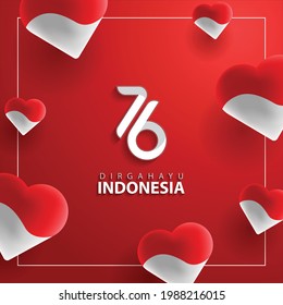 happy indonesia independence day background with love shape and red and white color.