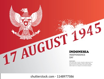 Happy Indonesia independence day banner vector illustration background with flag, text and national garuda bird. can use for Wallpaper and web banner or social media content.