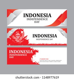 Happy Indonesia independence day banner vector illustration background with flag, text and national garuda bird. can use for Wallpaper and web banner or social media content.