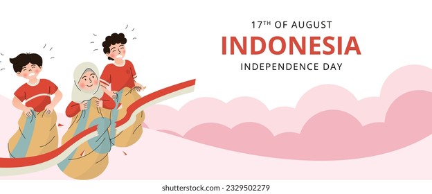 happy indonesia independence day with happy girl and boys play game