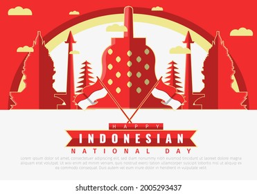 Happy Indonesian independence day background template. Suitable for web landing pages, social media posts. Vector Template Design Illustration