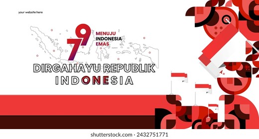Happy Indonesian Independence Day background in geometric style. Happy Indonesia National Day cover with typography. Vector Illustration. Suitable for greeting cards, ads banner and party invitations