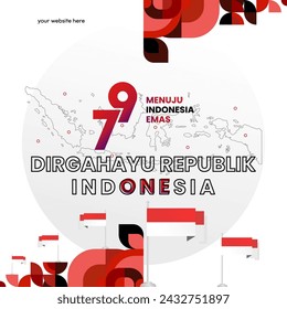 Happy Indonesian Independence Day background in geometric style. Happy Indonesia National Day cover with typography. Vector Illustration. Suitable for greeting cards, ads banner and party invitations