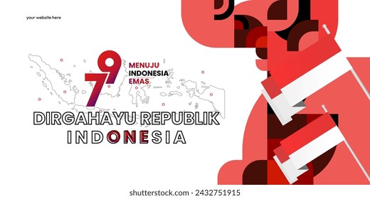 Happy Indonesian Independence Day background in geometric style. Happy Indonesia National Day cover with typography. Vector Illustration. Suitable for greeting cards, ads banner and party invitations