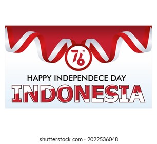 Happy Indonesian Independence Day, design with flag ribbon. Day greeting cards, banners and textures. on a red and white background.