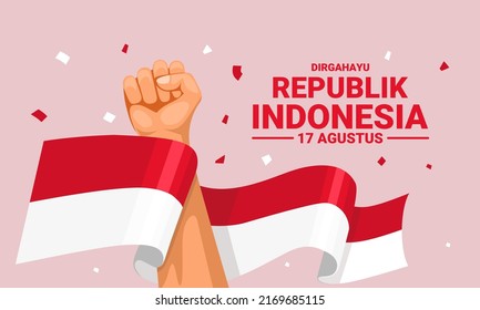 Feliz Día de la Independencia de Indonesia, Dirgahayu Republik Indonesia, que significa Larga vida a Indonesia, ilustración vectorial.