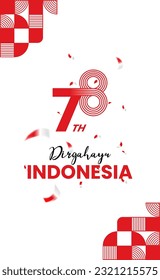 Happy Indonesian Independence Day with red and white ribbon and potrait background pattern