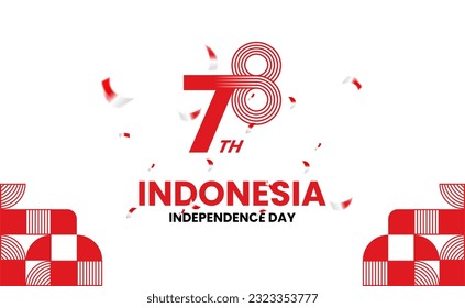 Happy Indonesian Independence Day with red and white ribbon and landscape background pattern