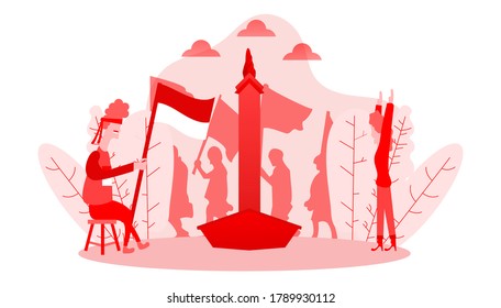 Feliz Día de la Independencia de Indonesia Ilustración vectorial con la Torre Monas y la armonía de color rojo 