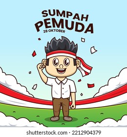 HAPPY INDONESIAN YOUTH PLEDGE DAY , SELAMAT HARI SUMPAH PEMUDA VECTOR CARTOON TEMPLATE