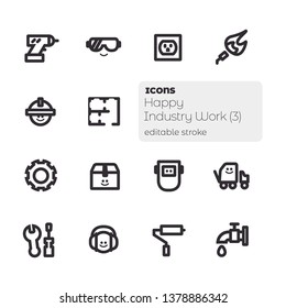 Happy Industry Work (3), Editable Stroke Vector Icon Set