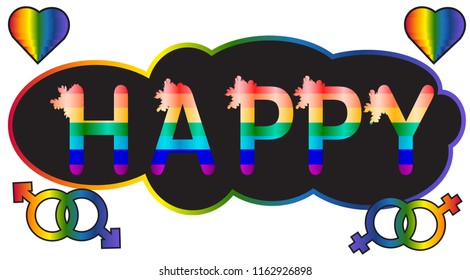 Happy - inscription in rainbow letters, lgtb concept