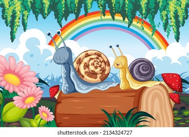 Happy insect in nature fairy tale scene illustration