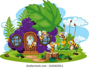 Happy insect in nature fairy tale scene illustration