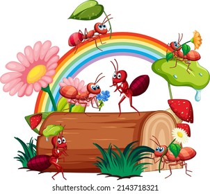 Happy insect in nature fairy tale scene illustration