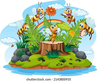 Happy Insect In Nature Fairy Tale Scene Illustration