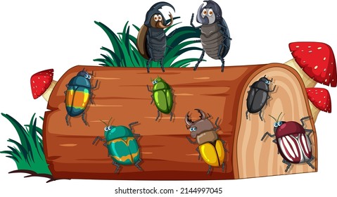 Happy insect in nature fairy tale scene illustration