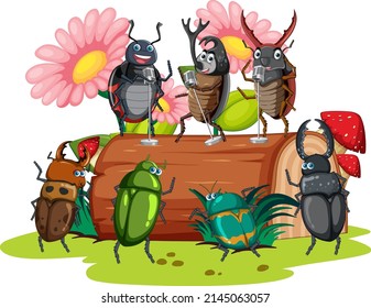 Happy Insect In Nature Fairy Tale Scene Illustration